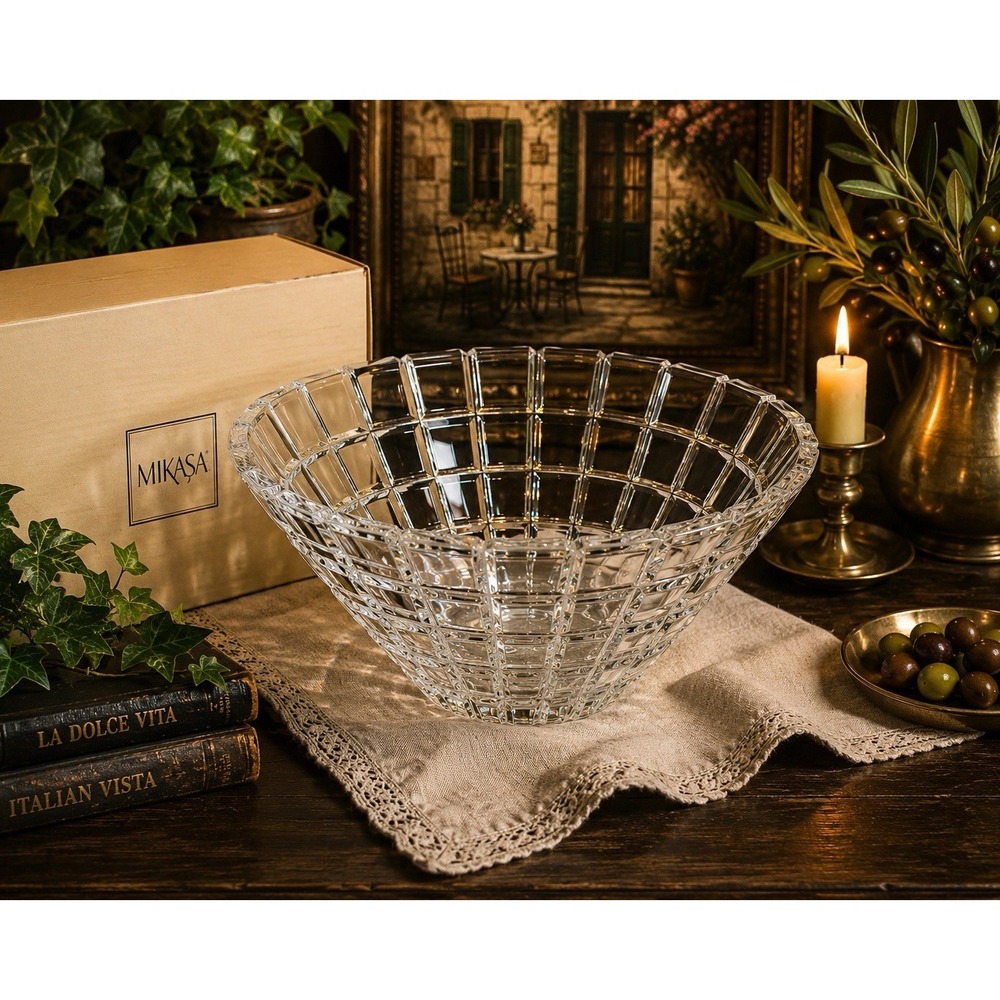 Rare Mikasa Atrium Lead Crystal Bowl 11.25" Slovenia NIB XY074/729 Cubist Design